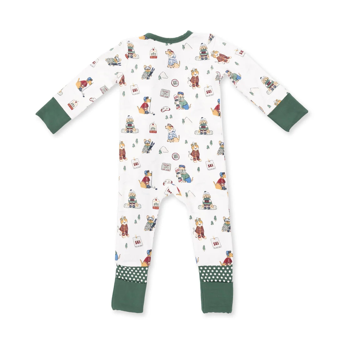 Green Winter Sports Dogs 2-Way Zipper Footie