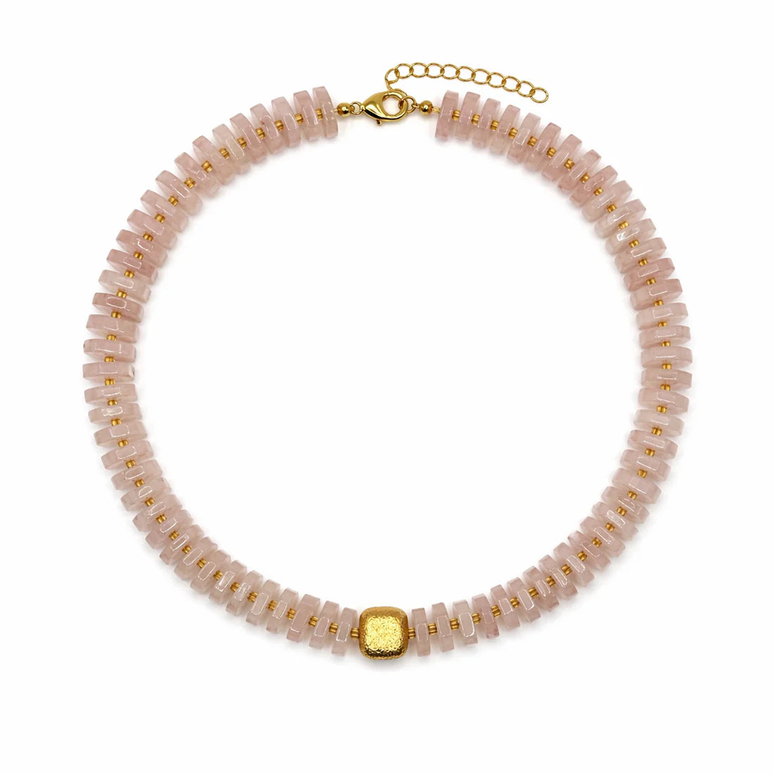 Chunky Rose Quartz Flat Gemstone Necklace