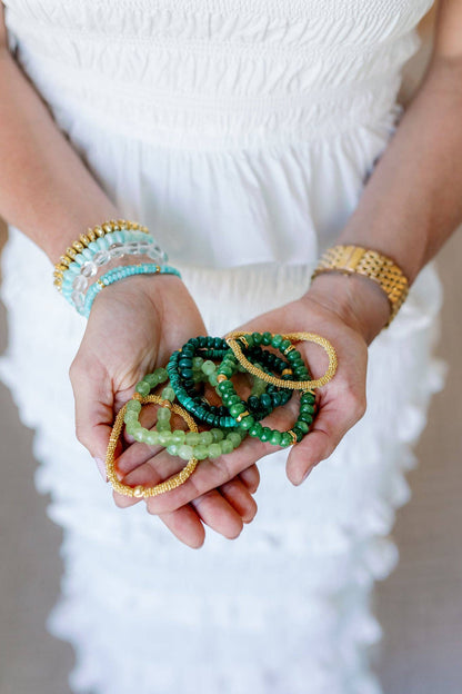 Kelly Green Gemstone Bracelet with Gold Accents