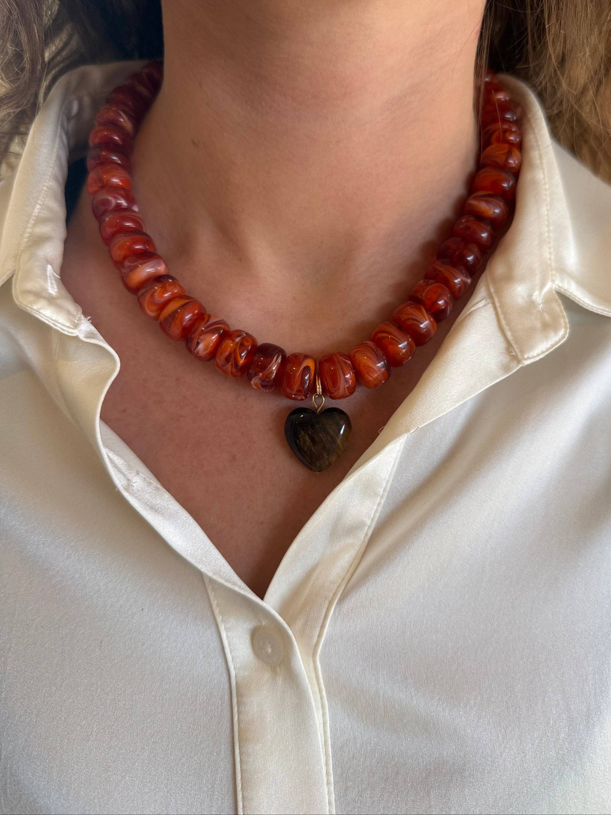 Burnt Orange Heart Pendant Necklace