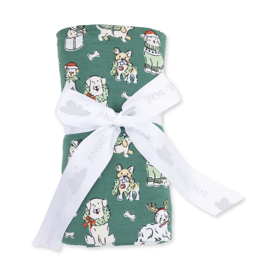 Swaddle Blanket- Green Christmas Dogs