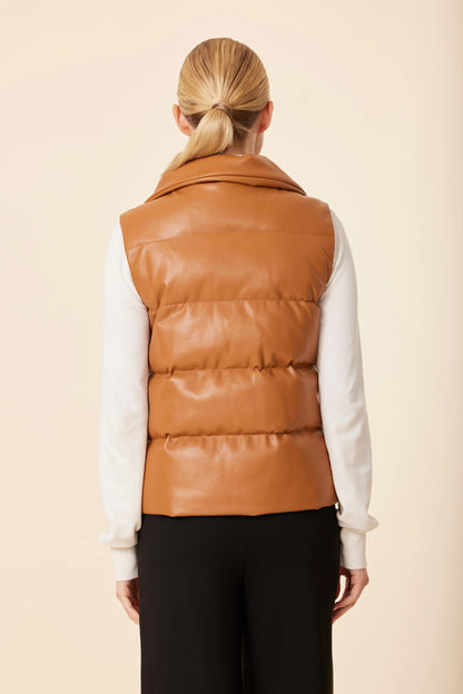 Vegan Leather Puffer Vest- Burnt Orange