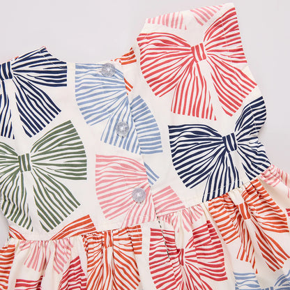 Girls Adaline Dress- Multi Striped Bows