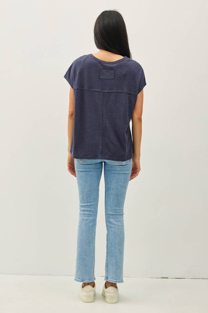 Boxy Linen Cap Sleeve Tee- Charcoal