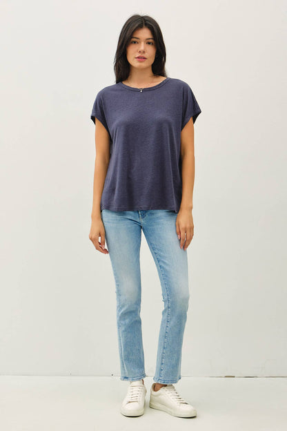 Boxy Linen Cap Sleeve Tee- Charcoal