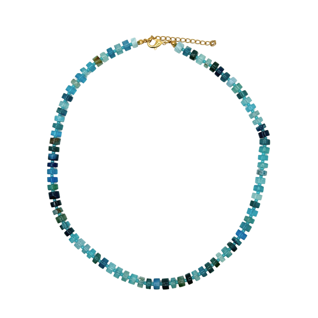 Aqua Blue Flat Gemstone Necklace