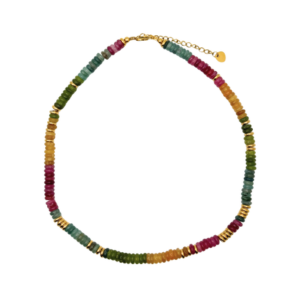 Small Jewel Tone Multicolor Gemstone Necklace with Gold Accents