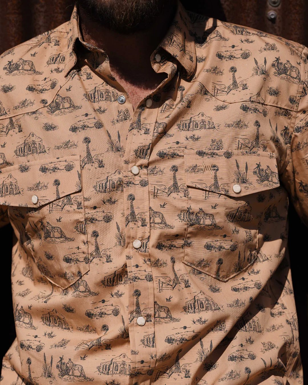 Signature Pearl Snap- Tan West Texas Toile