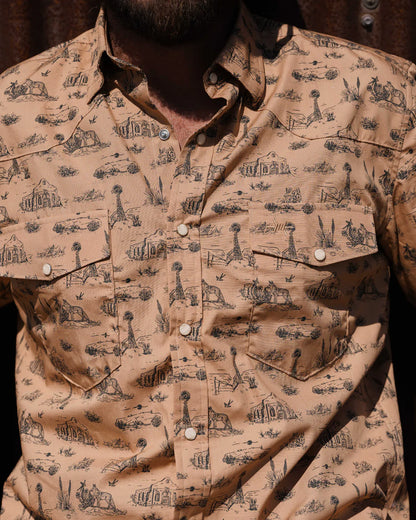 Signature Pearl Snap- Tan West Texas Toile