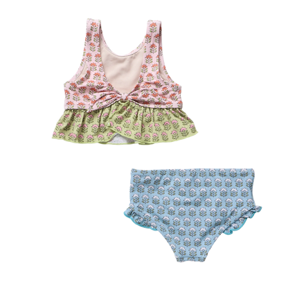 Girls Palmer Tankini- Prairie Block Print