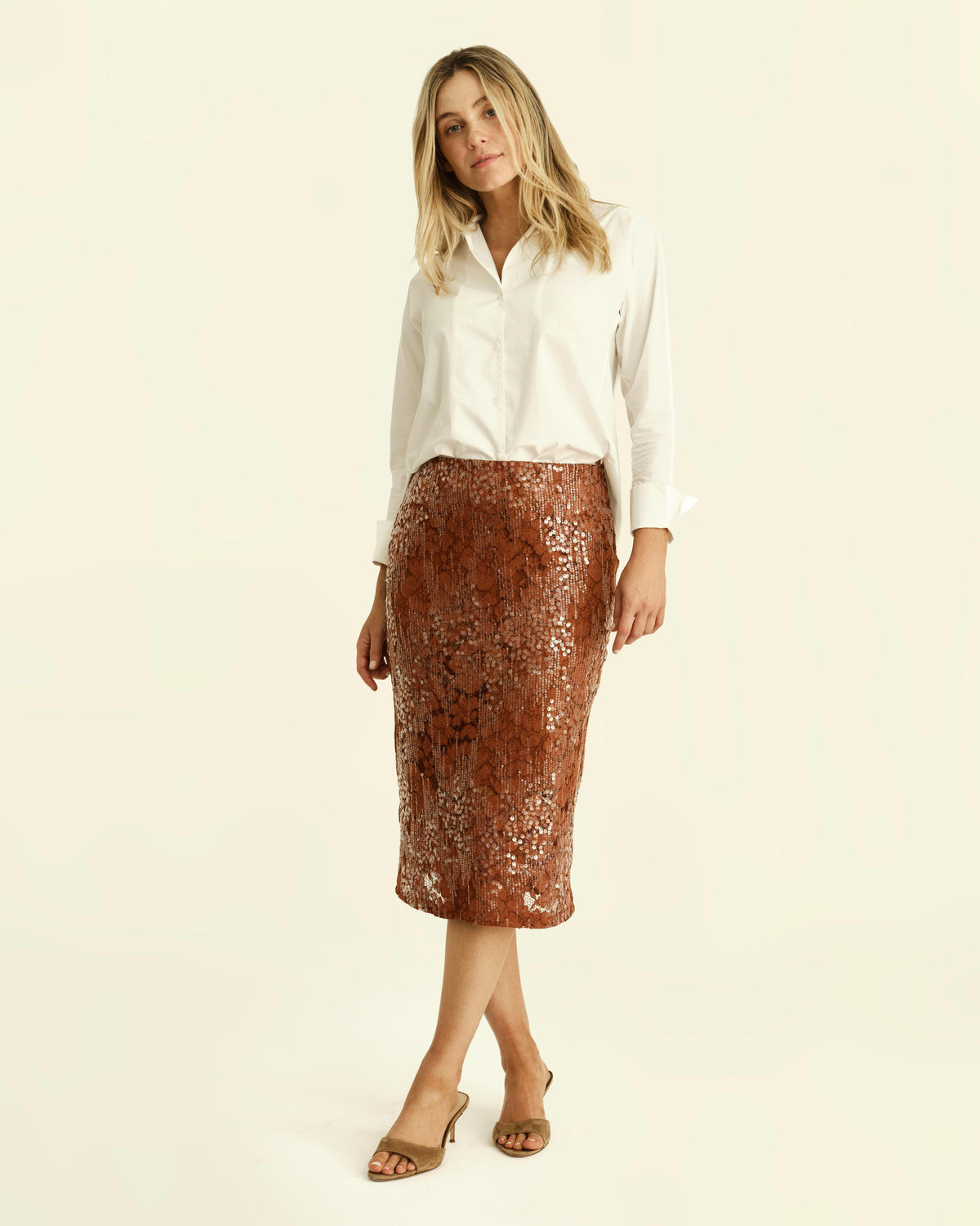 Mulberry Lace Midi Skirt- Copper