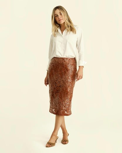 Mulberry Lace Midi Skirt- Copper