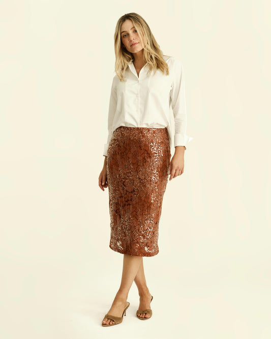 Mulberry Lace Midi Skirt- Copper