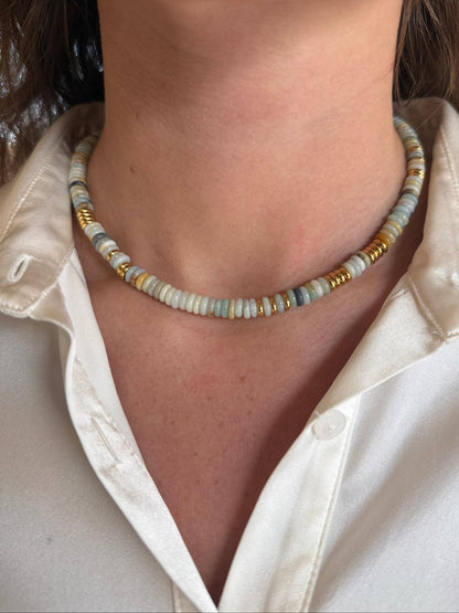 Small Seaglass Multicolor Gemstone Necklace with Gold Accents