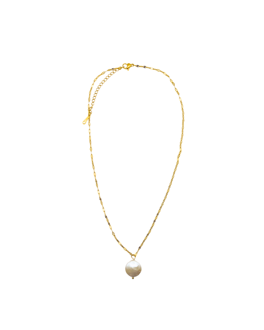 18K Gold & Freshwater Pearl Waterproof Pendant Necklace on Twisty Chain