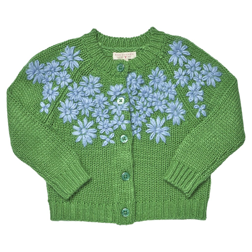 Girls Blossom Sweater- Blue Flower Embroidery