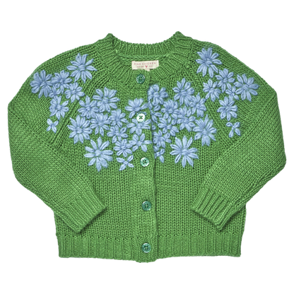 Girls Blossom Sweater- Blue Flower Embroidery