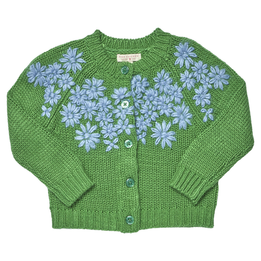 Girls Blossom Sweater- Blue Flower Embroidery