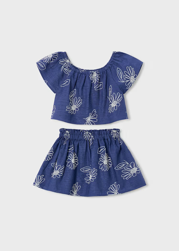 Girls Linen Skirt Set- Blue