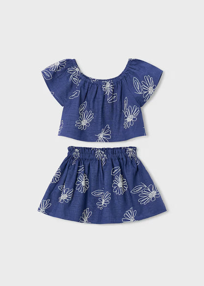 Girls Linen Skirt Set- Blue