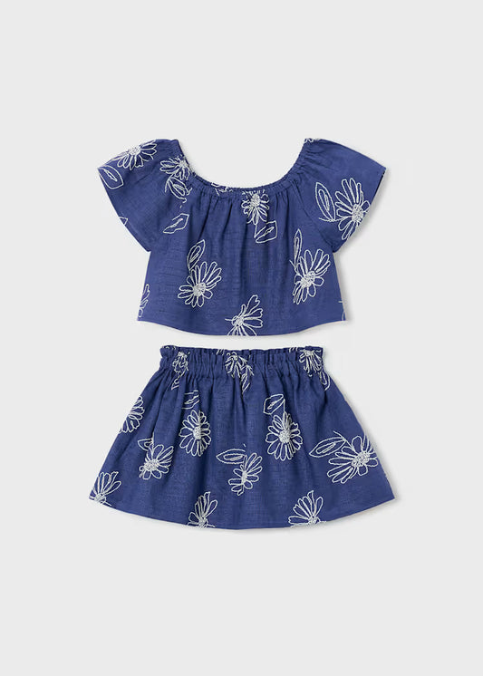 Girls Linen Skirt Set- Blue