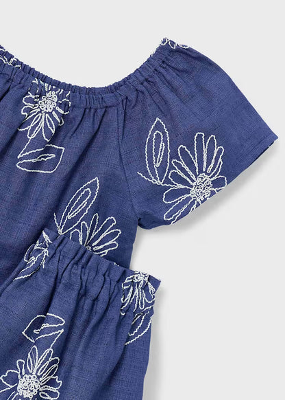 Girls Linen Skirt Set- Blue