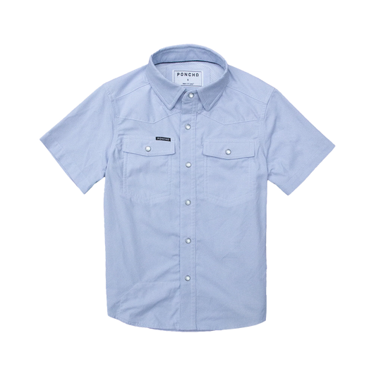 The Head Honcho Kids Shirt by Poncho- Blue Microcheck