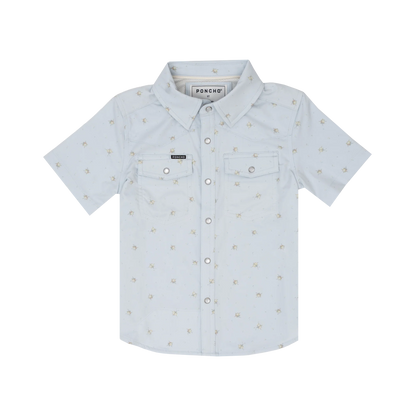 The San Carlos Kids Shirt by Poncho- Light Blue Rose Print