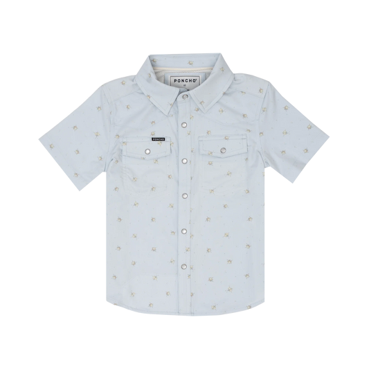 The San Carlos Kids Shirt by Poncho- Light Blue Rose Print