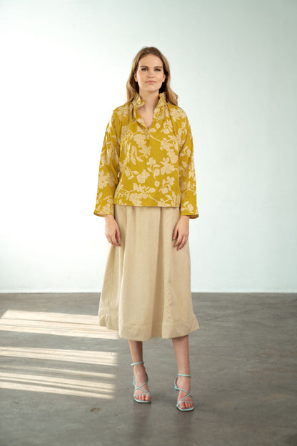 Vicki Long Sleeve Top- Yellow Crosstitch