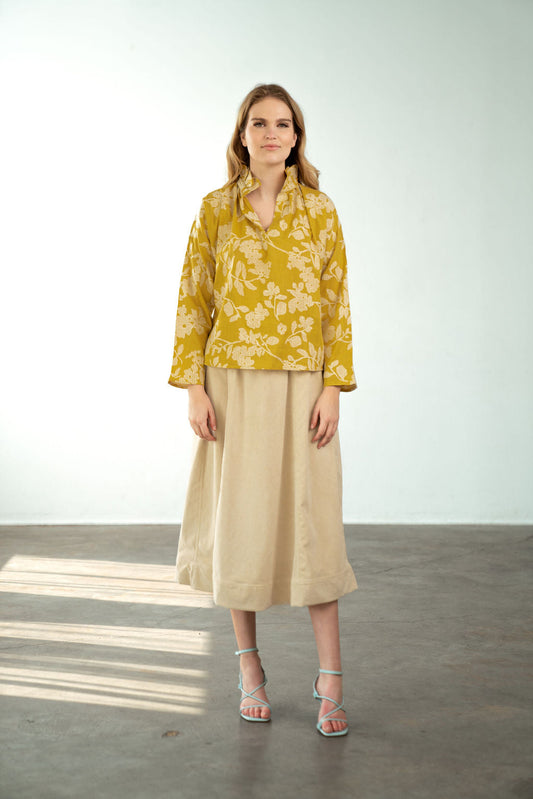 Vicki Long Sleeve Top- Yellow Crosstitch