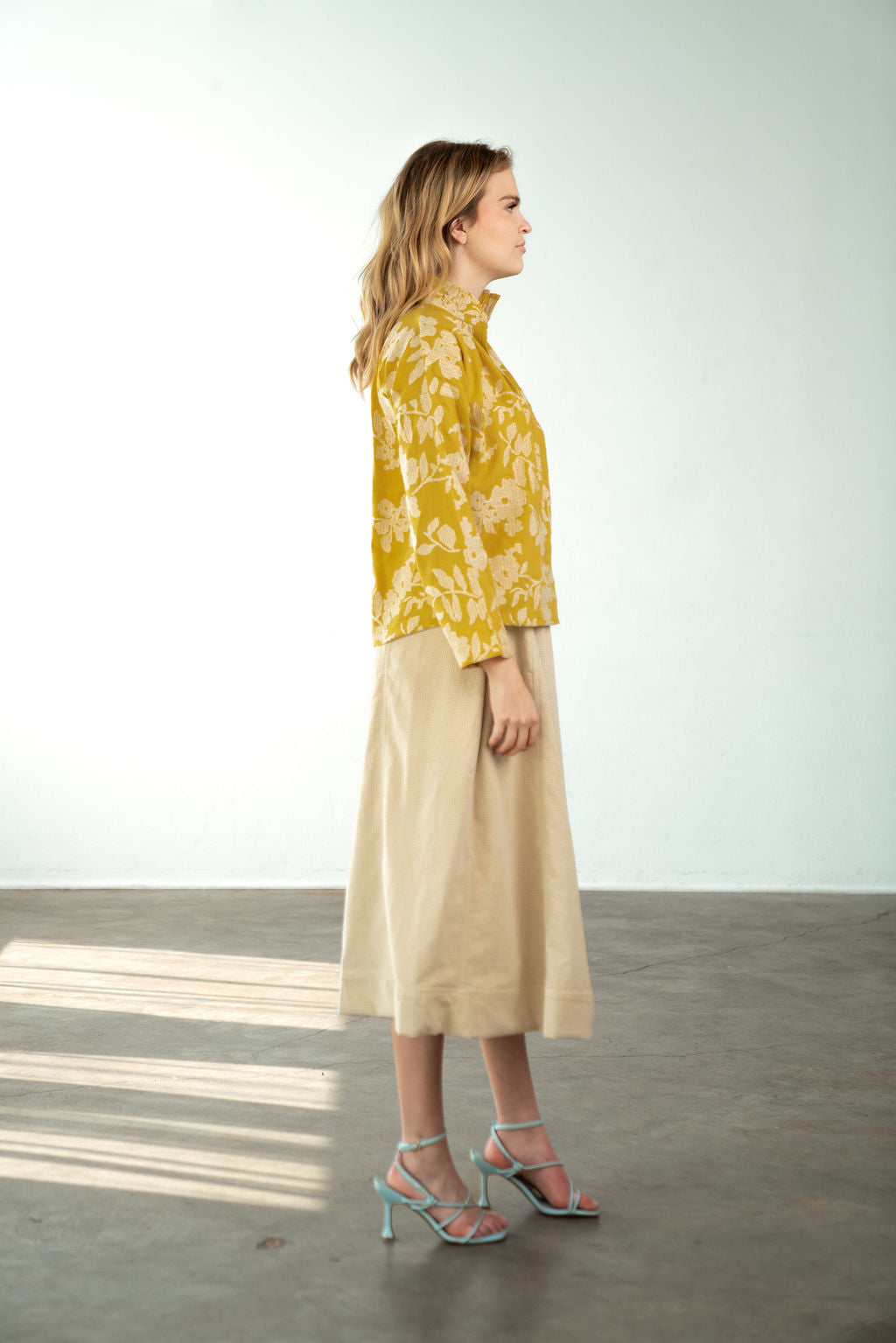 Vicki Long Sleeve Top- Yellow Crosstitch