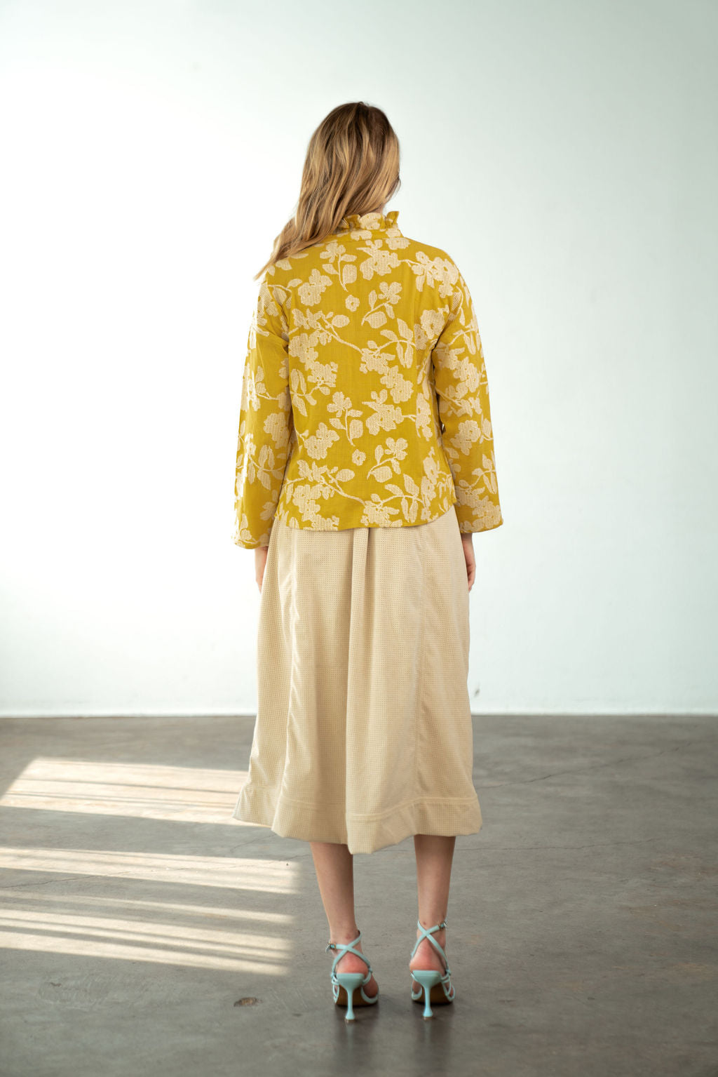 Vicki Long Sleeve Top- Yellow Crosstitch