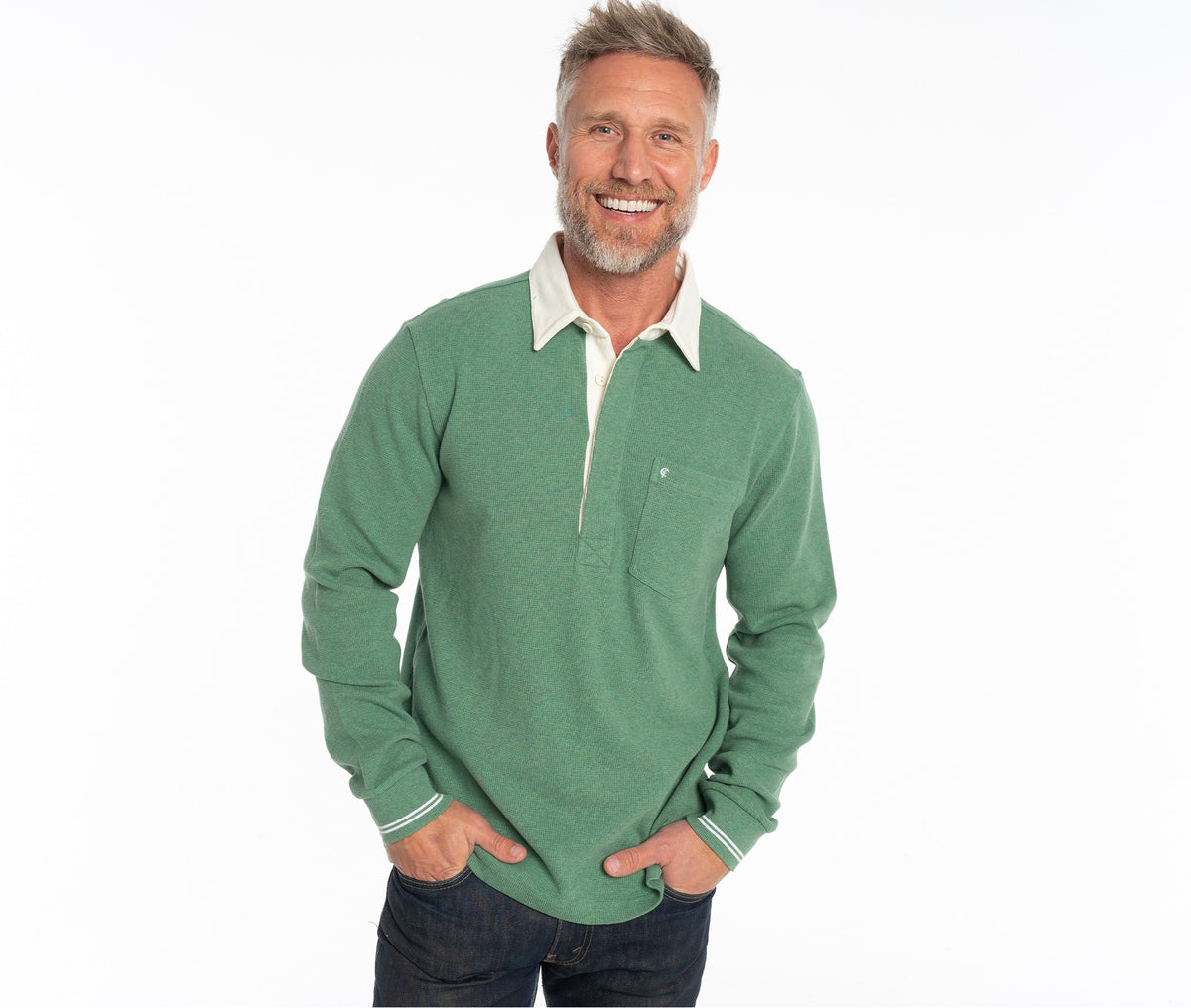 Waffle Rugby Shirt- Heather Green