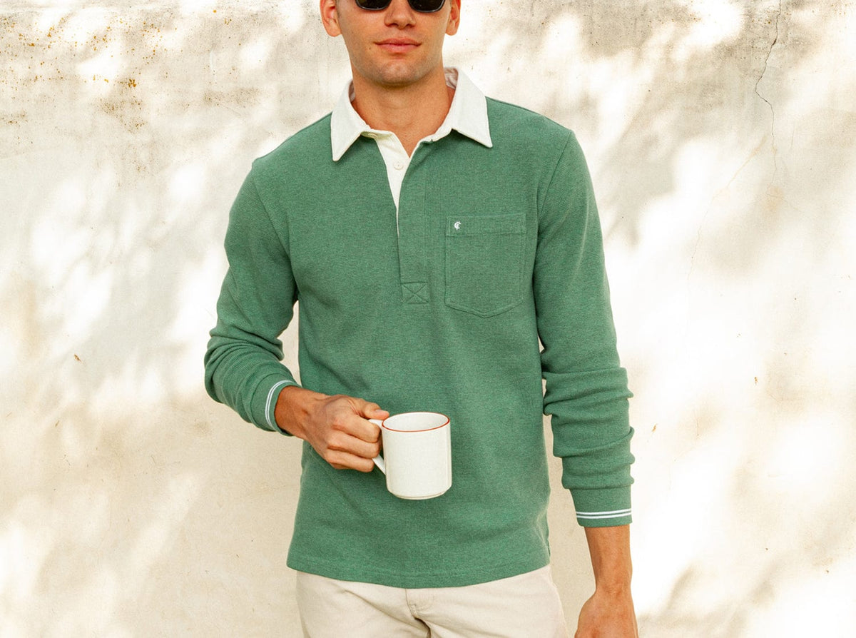 Waffle Rugby Shirt- Heather Green