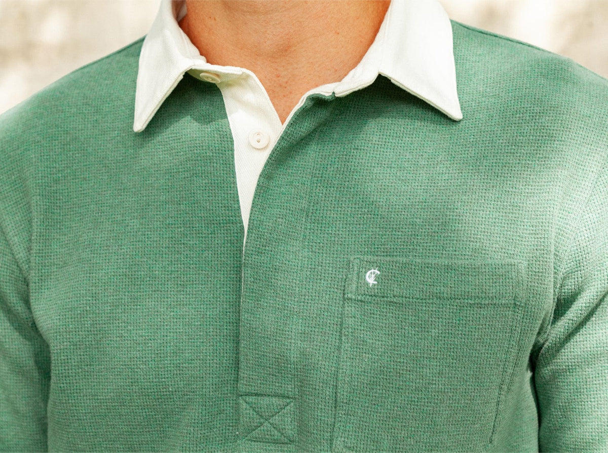 Waffle Rugby Shirt- Heather Green