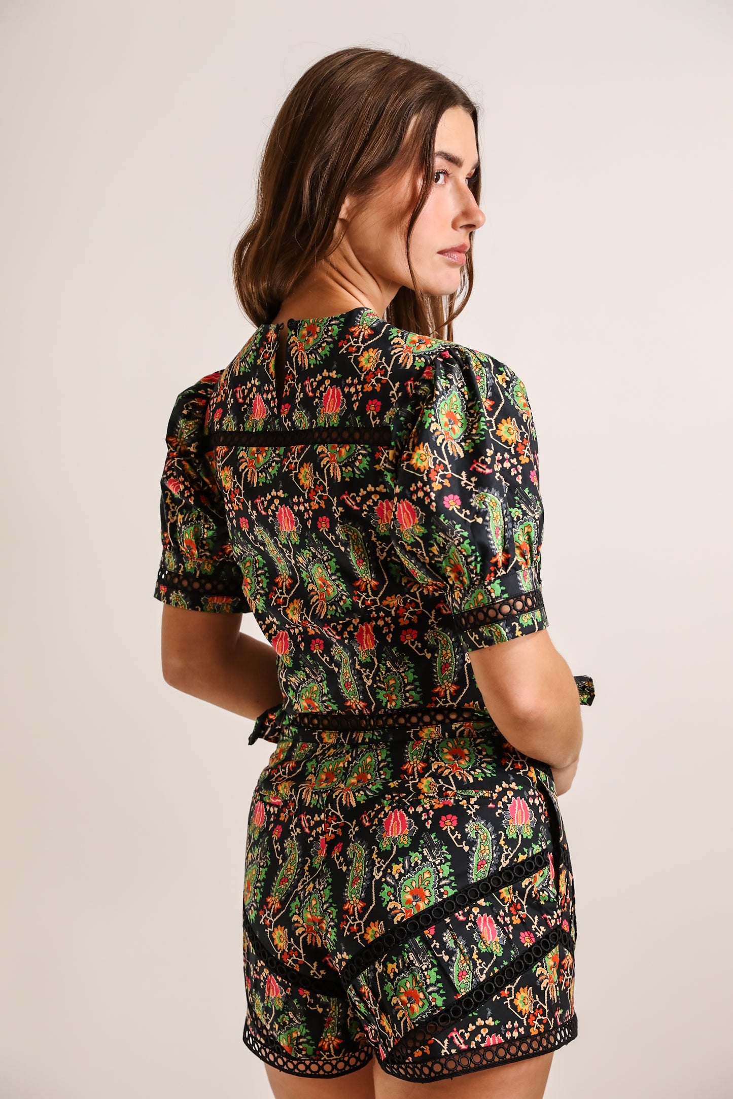 Embroidered Shorts- Black Paisley