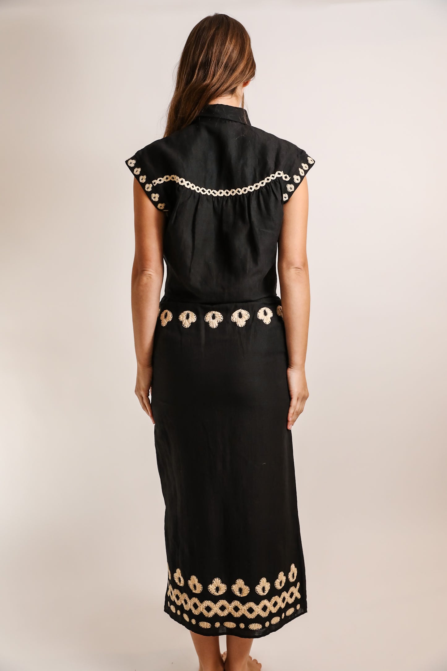 Como Raffia Long Skirt- Black