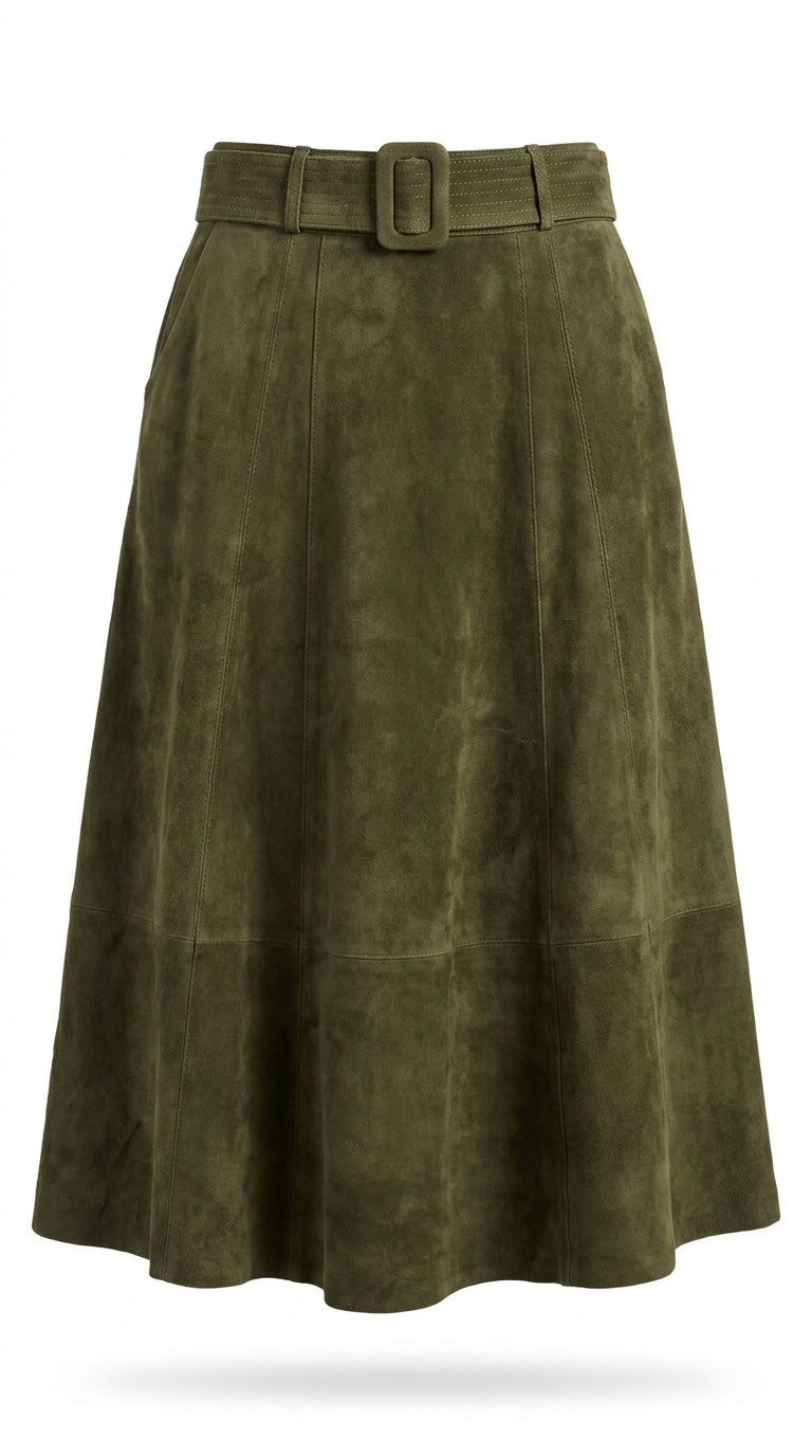 Kristin Suede Skirt- Moss