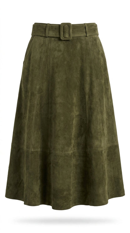 Kristin Suede Skirt- Moss