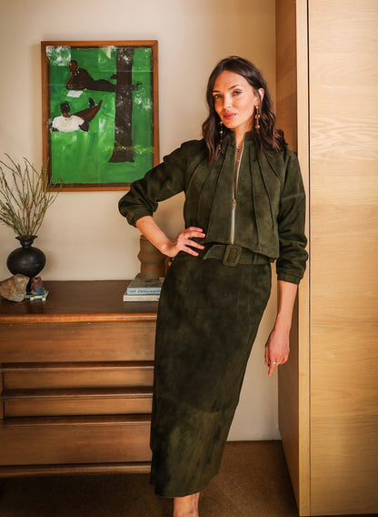 Kristin Suede Skirt- Moss