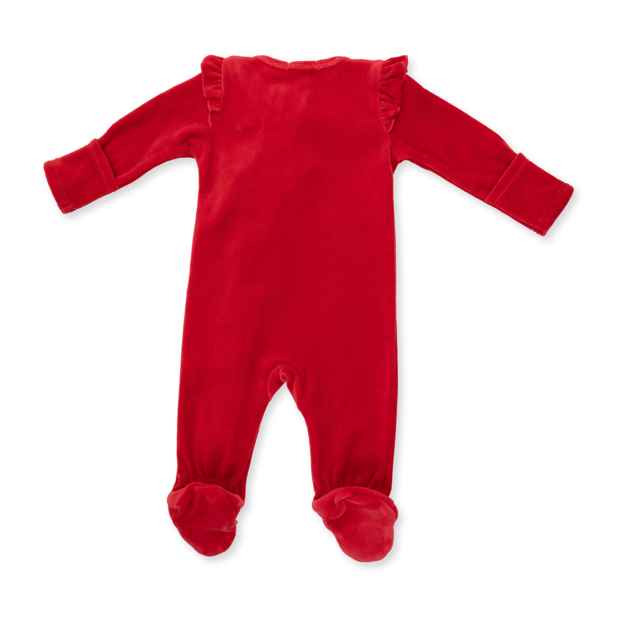 Velour Holiday Red 2-Way Ruffle Sleeve Zipper Footie