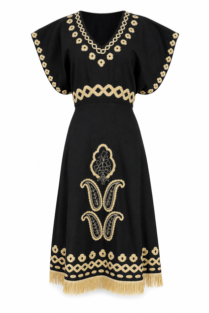 Como Raffia Long Dress- Black