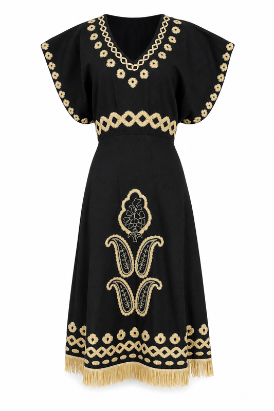 Como Raffia Long Dress- Black