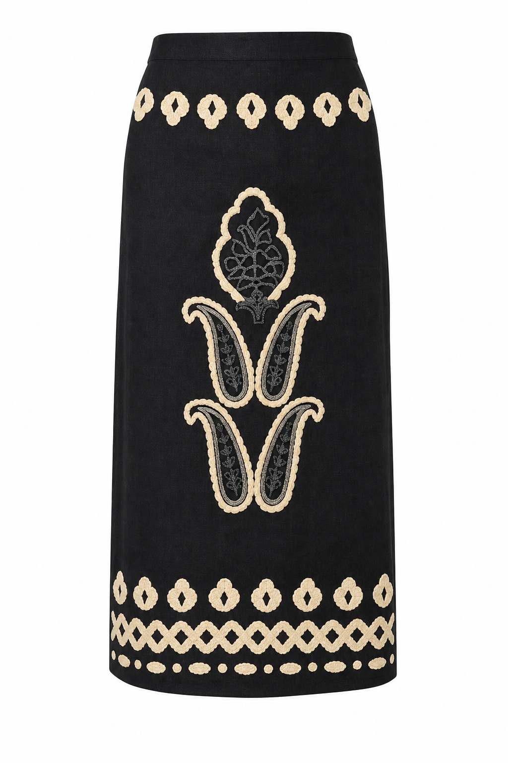 Como Raffia Long Skirt- Black