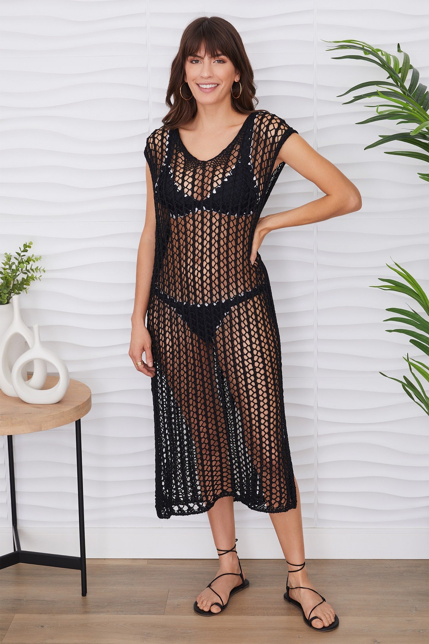 Crochet Midi Cover Up- Black