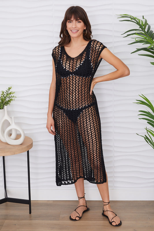 Crochet Midi Cover Up- Black
