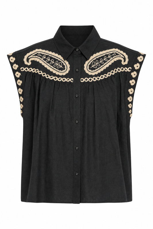 Como Raffia Tansy Top- Black