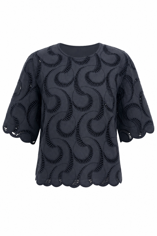 1/2 Sleeve Crop- Black Paisley