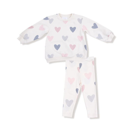 Puffy Long Sleeve Oversized Sweatshirt + Legging- Hearts